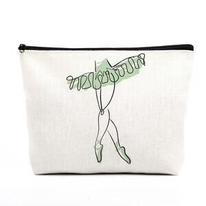 Green White Makeup Bag Dancer Supplies Travel Cosmetics Zipper Closure Sz M New